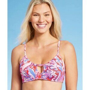 Shade & Shore Front Keyhole Bralette Pink Paisley Floral Size 38D